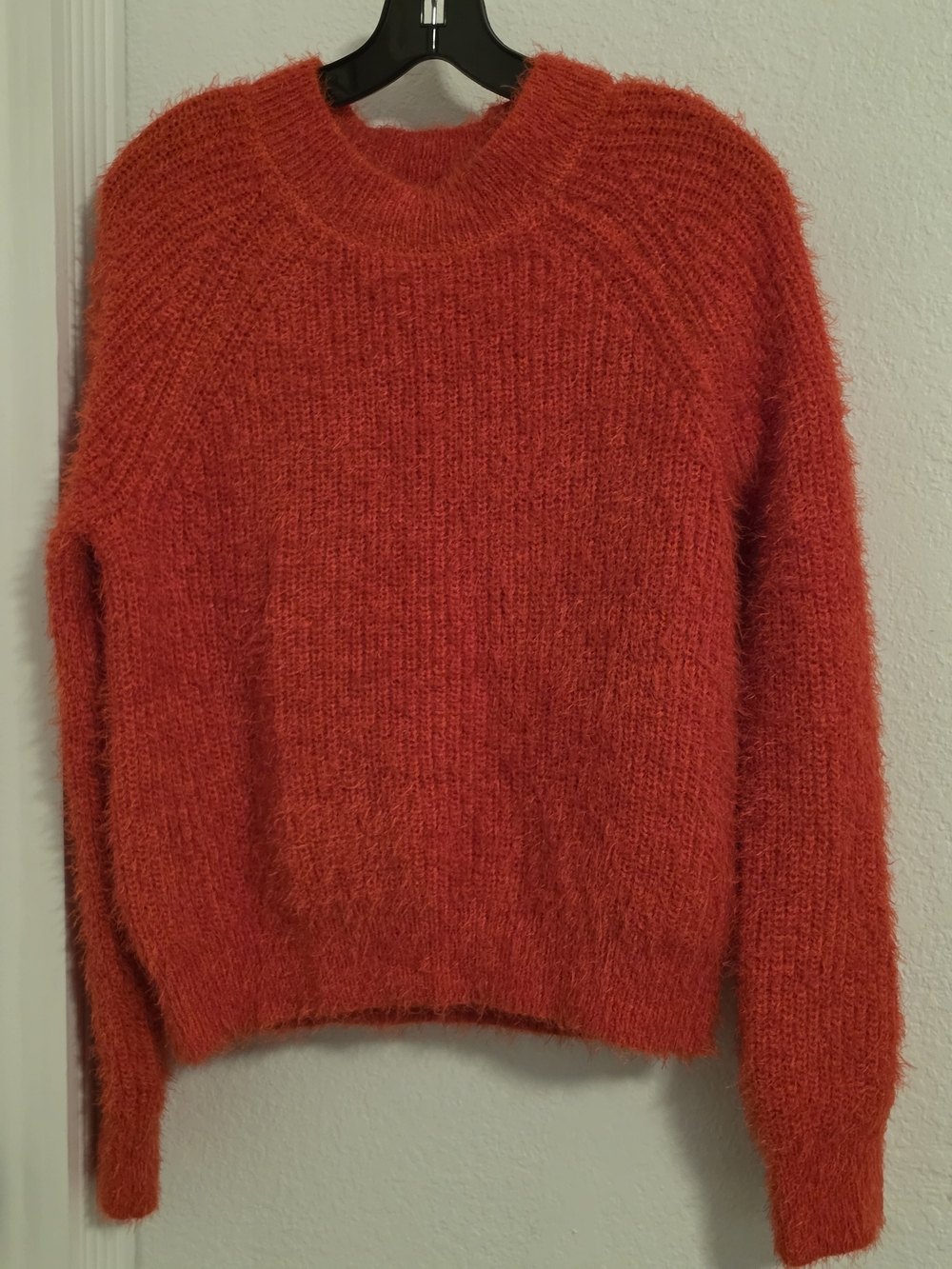Pink Rose Plush Scoop-Neck Sweater in Bright Orange-Red